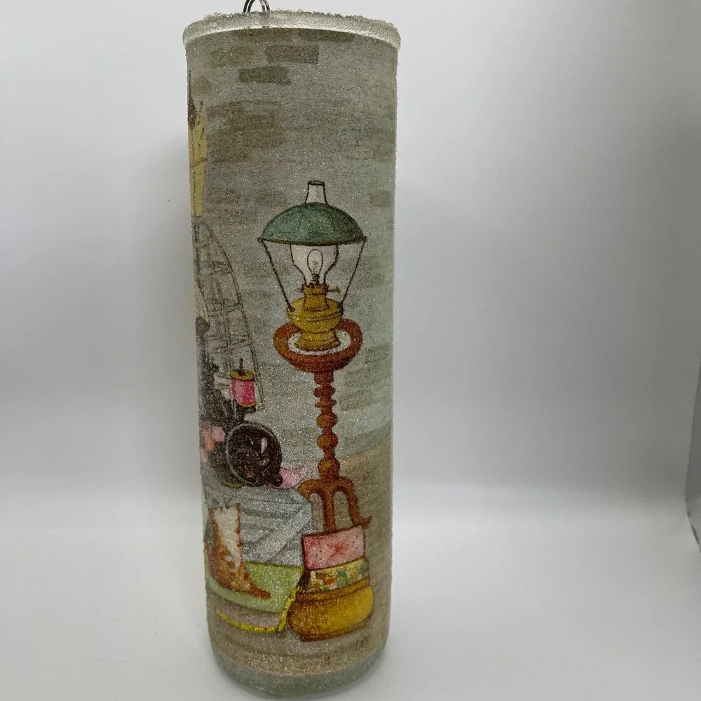 Vtg Majestic Cylinder Candle Cottagecore Sewing Girl Sugar Coated  Frosted 1970s
